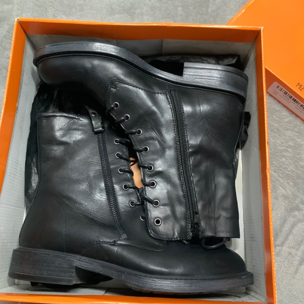 Miz Mooz Martel Black Leather Combat Boots Side Zip Y2K Portugal Women 38 7.5 US